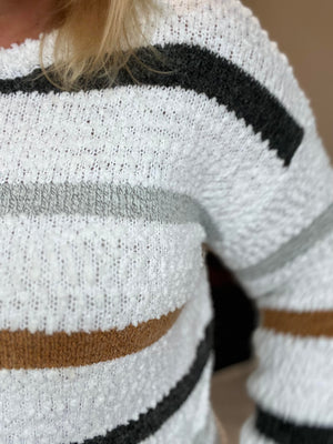 Striped and Cozy Popcorn Pullover Sweater