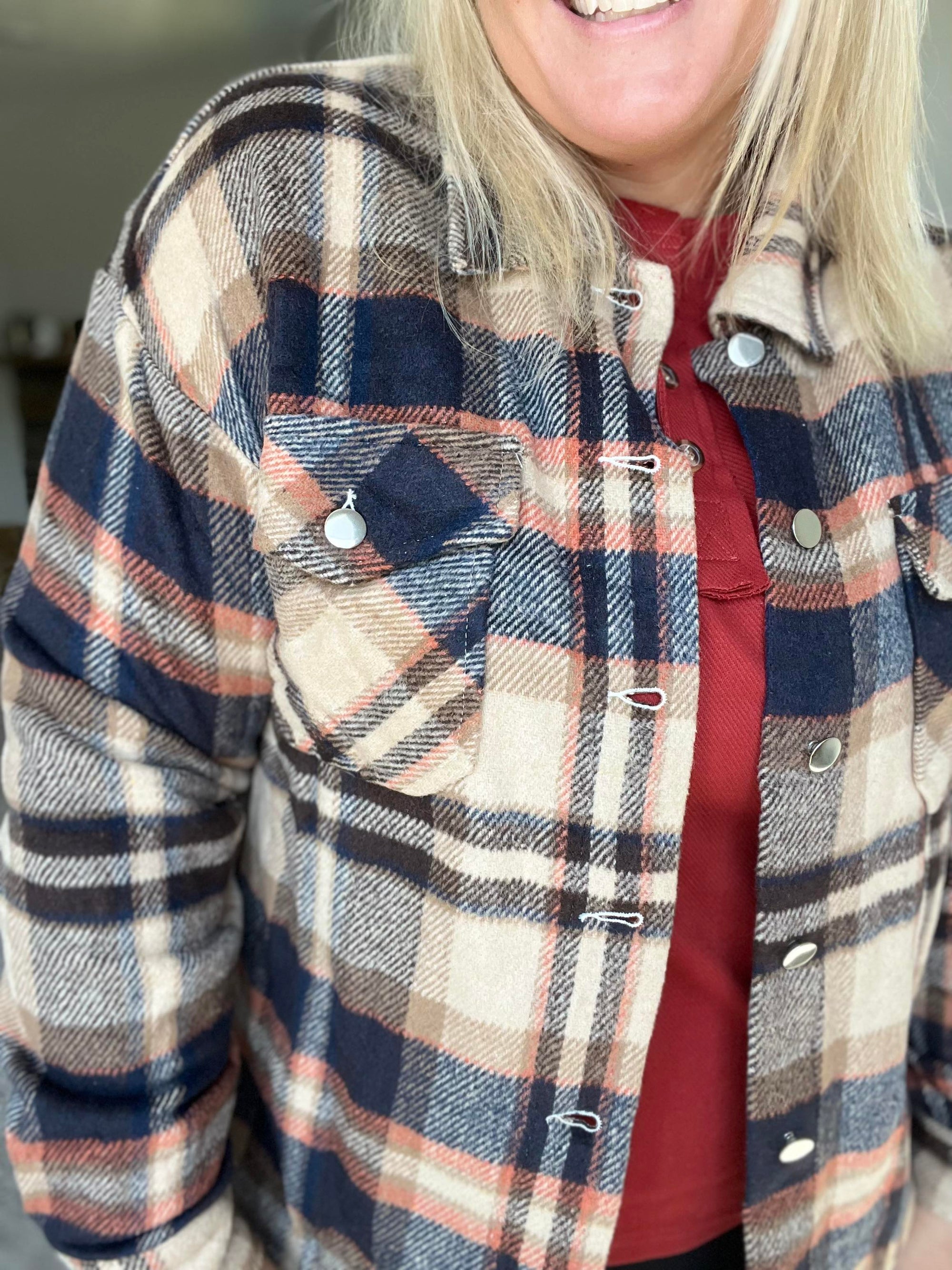 Plaid Button Up Flannel Shacket in Brown