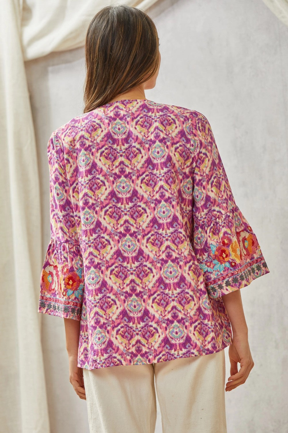 Print Embroidery Tunic Top