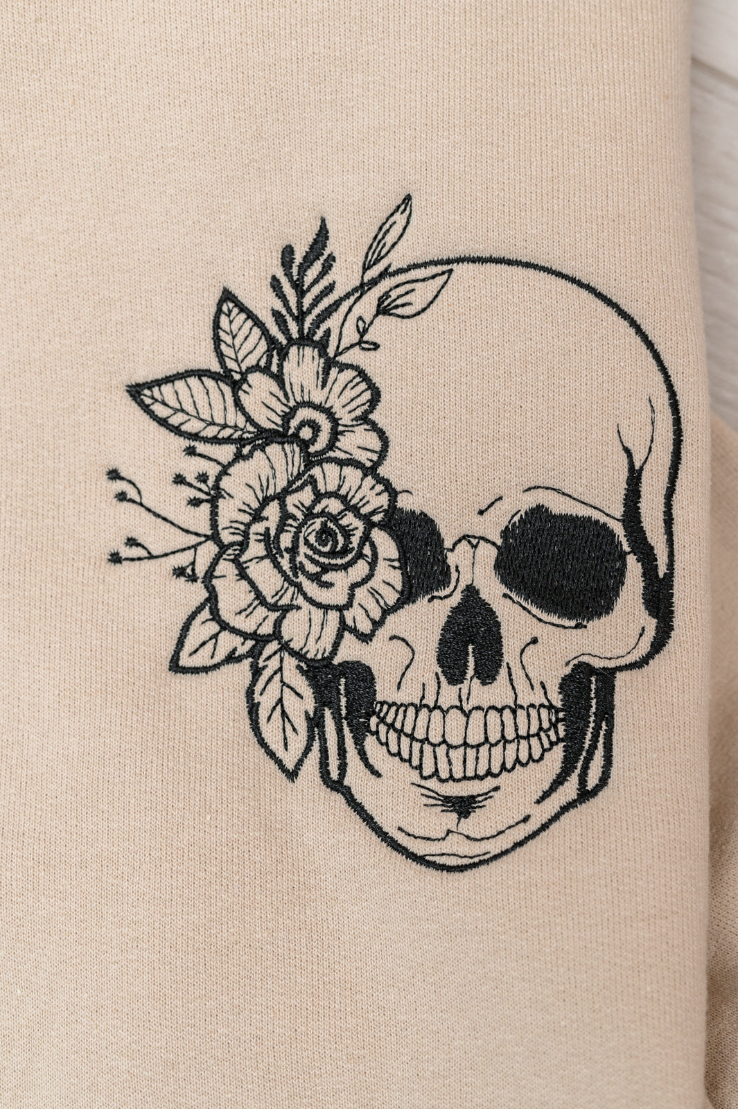 PREORDER: Embroidered Floral Skull Sweatshirt