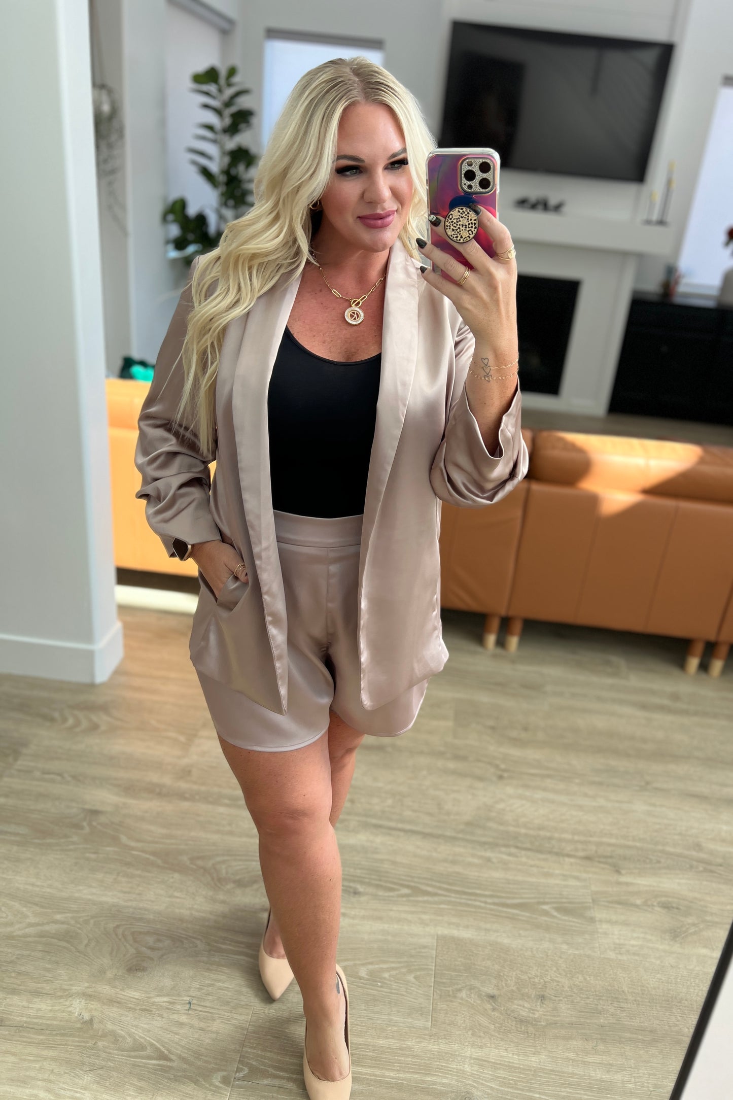 Champagne and Roses Satin Blazer