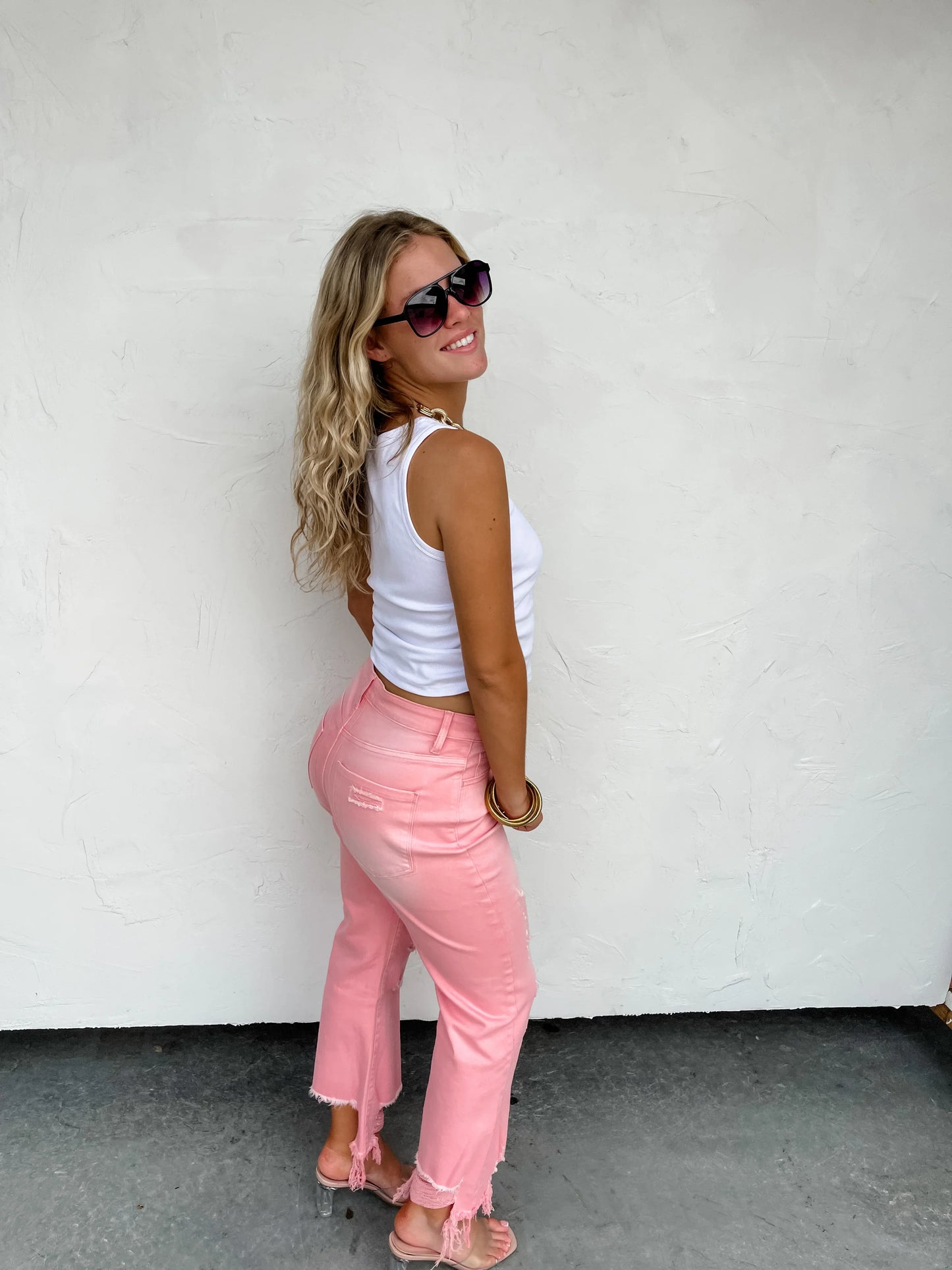 Pink Urban Distressed Crop Jeans