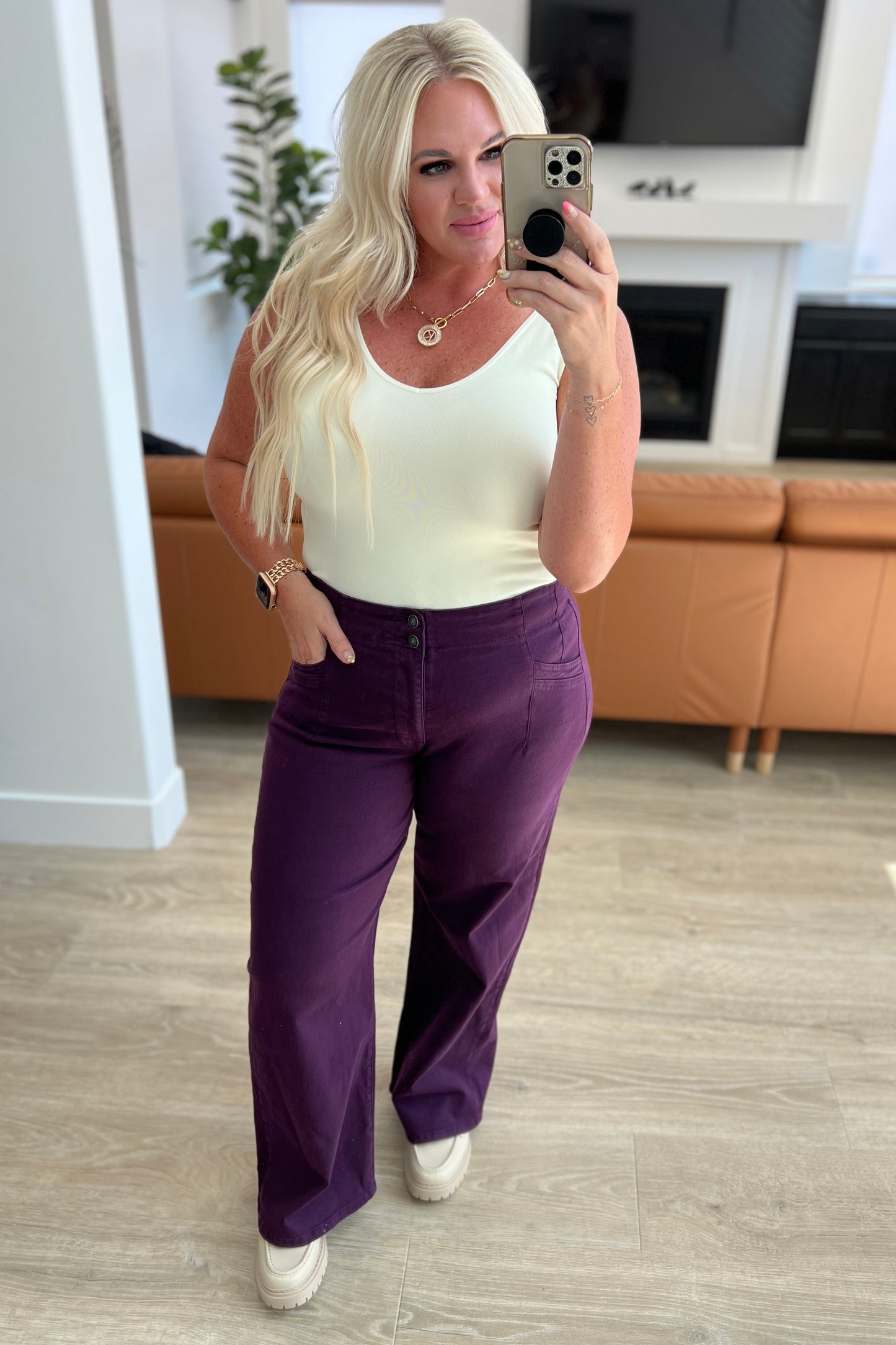 Petunia High Rise Wide Leg Jeans in Plum