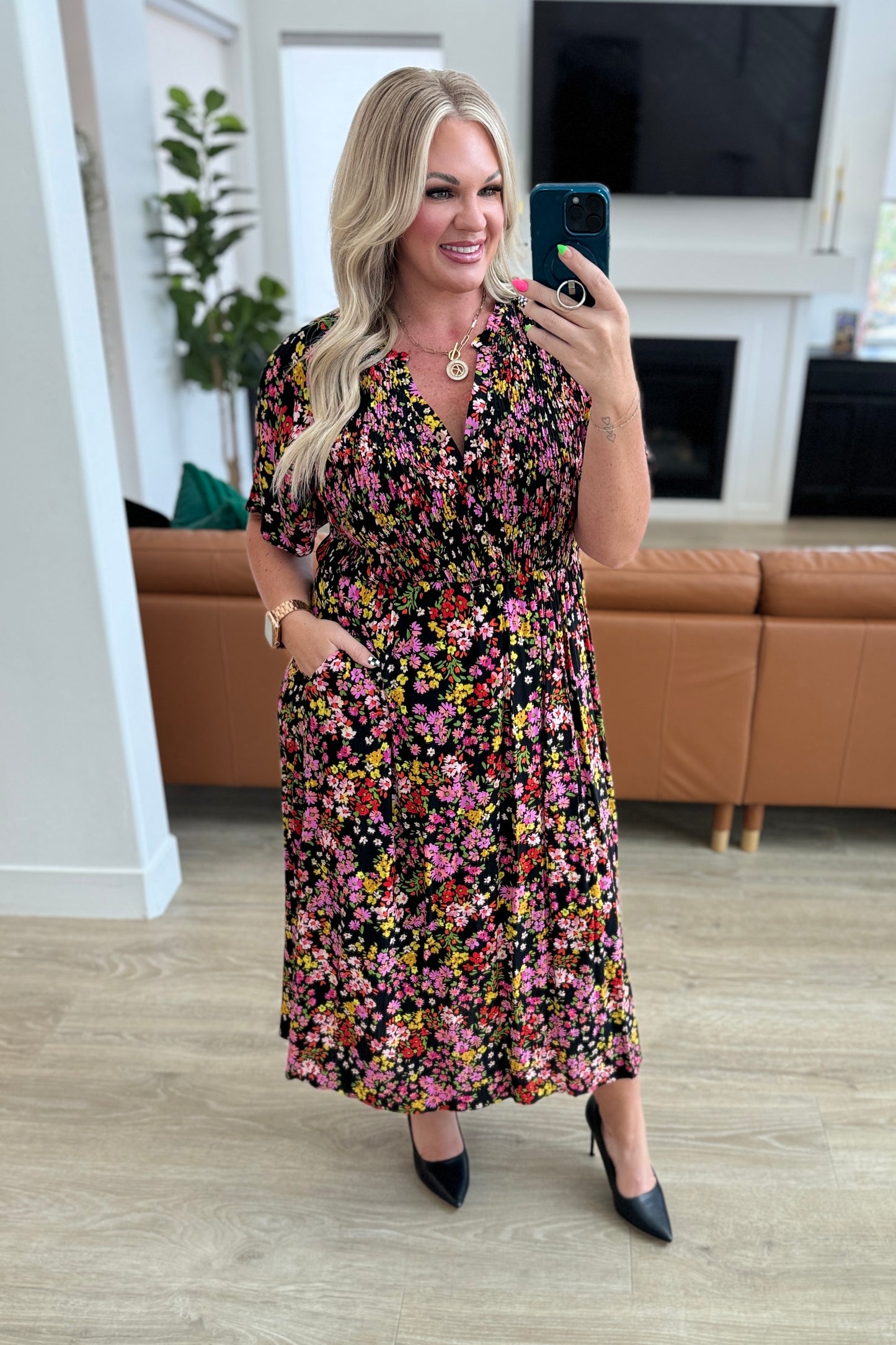 Wildflower and Barley V-Neck Button Up Dress