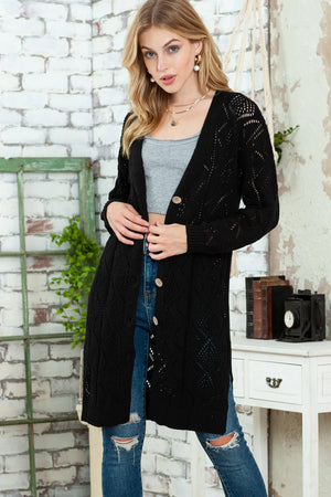 Button Up Hollow Out Loose Long Cardigan -= 3 Colors!!