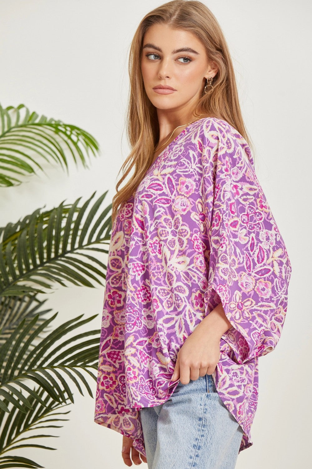 Printed Poncho Woven Top in Orchid