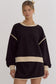 Solid Contrast Trim Long Sleeve Top in Black