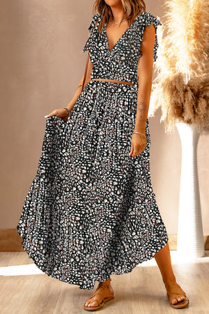 Printed Tie Back Cropped Top and Maxi Skirt Set - 6 Colors!!