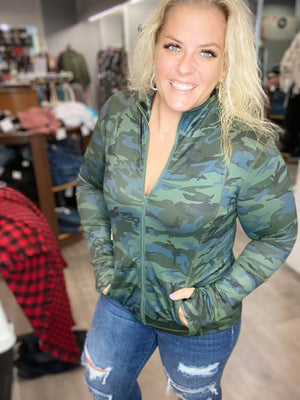 Camo Athletic Jacket in Olive