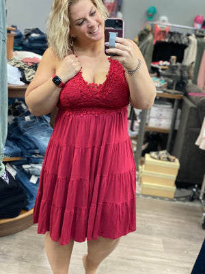 She's All I Want Lace Bralette Dress in Berry