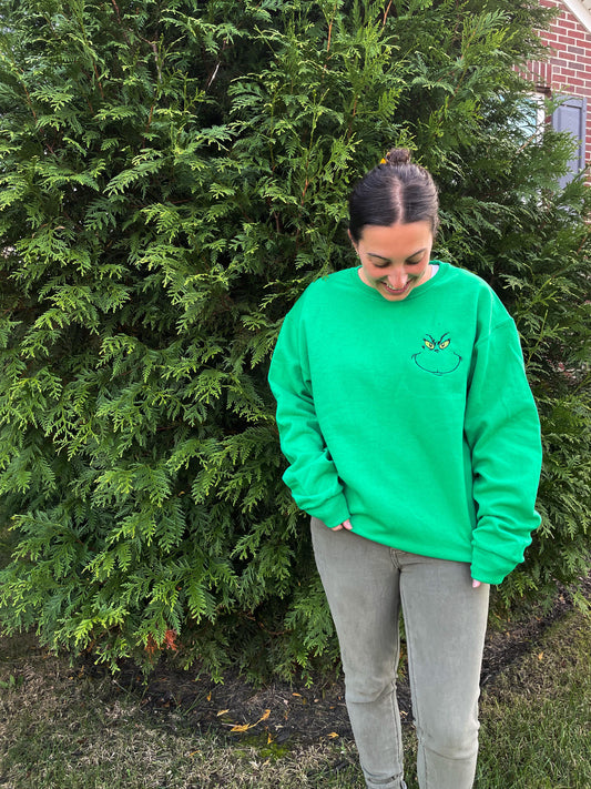 Embroidered Green Face Sweatshirt