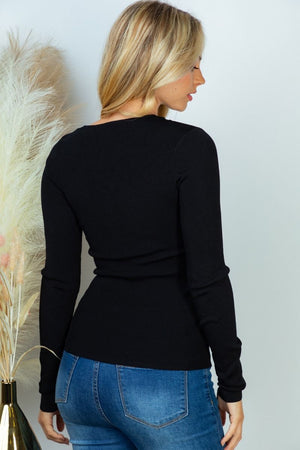 Sassy Fitted Cut Out Neck Long Sleeve in Black