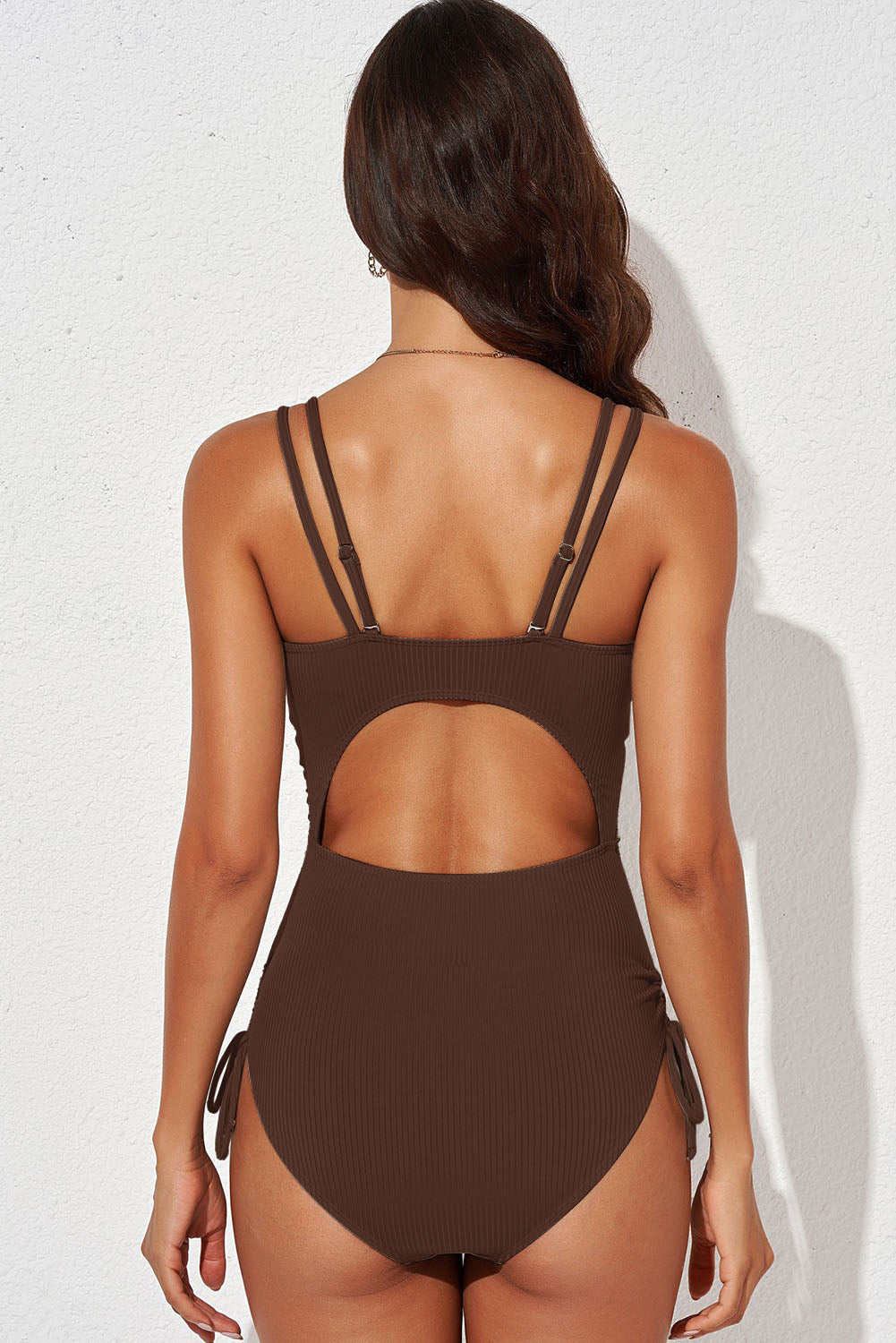 Tied Cutout Plunge One-Piece Swimsuit in Multiple Colors