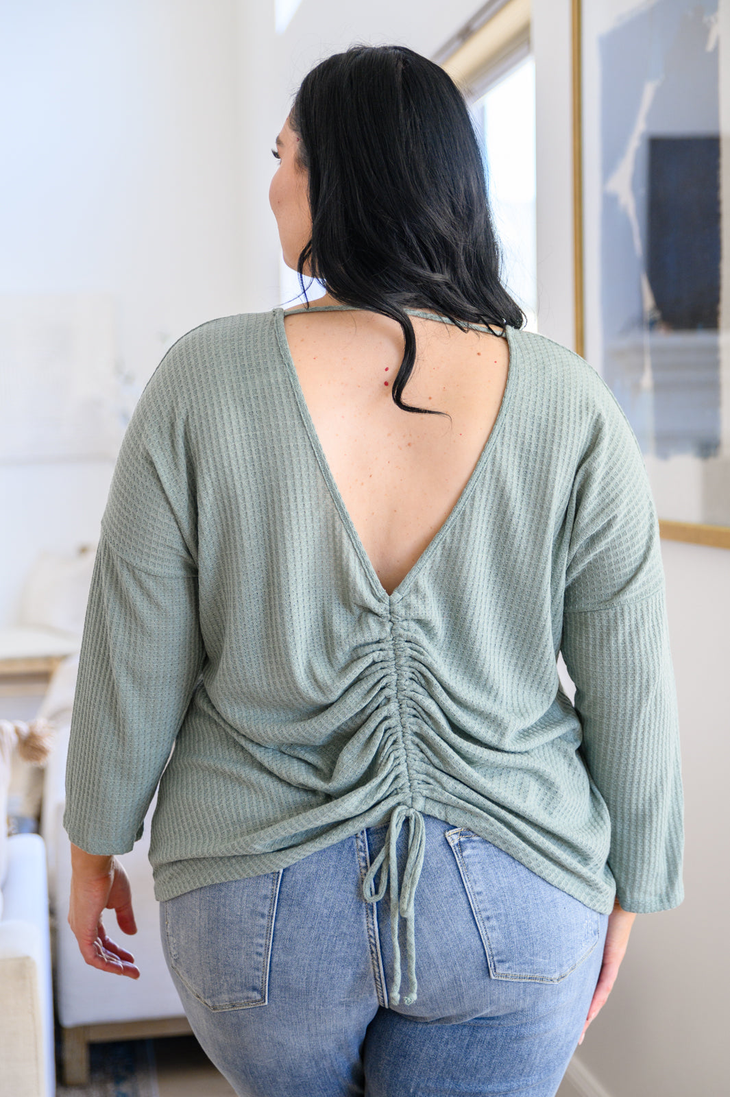 Lena Waffle Knit Basic Top In Sage