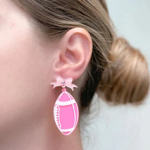 PREORDER: Football Bow Drop Earrings In Two Colors