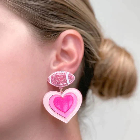 PREORDER: Hot Pink Football Love Drop Earrings