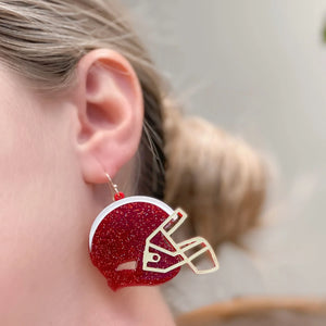 PREORDER: Glitter Football Helmet Dangle Earrings In Two Colors