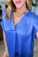 Pleat Front V-Neck Top in Royal Blue