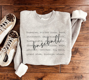 PREORDER: Baseball Words Sweatshirt in Two Colors