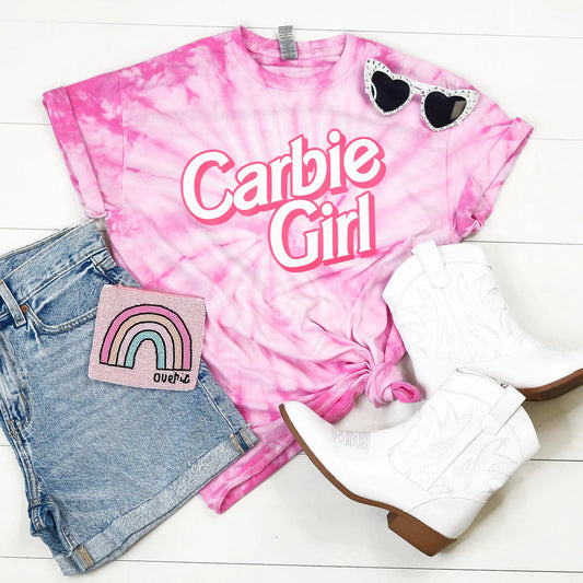 Carbie Girl Graphic Tee in Pink Tie Dye