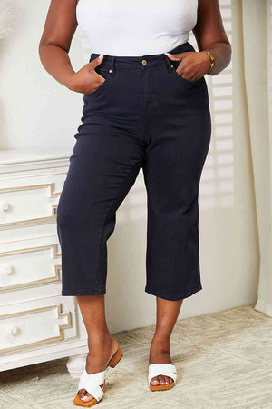 Judy Blue Navy High Waist Tummy Wide Cropped Jeans