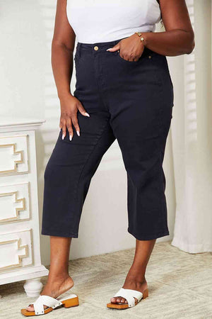 Judy Blue Navy High Waist Tummy Wide Cropped Jeans