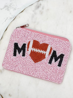 PREORDER: Football Heart Mama Beaded Zip Pouch In Two Colors